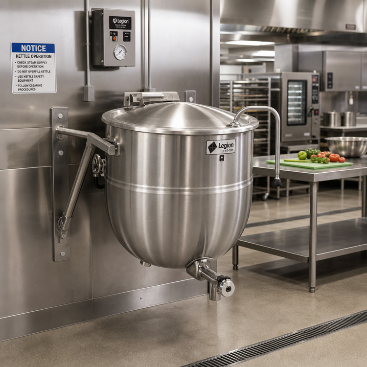 Product image #2 for Legion LTWT-100 100-Gallon Direct Steam Kettle with Actuator-Assisted Cover