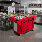 Thumbnail image #3 for Cambro Versa Food Bar™ VBRUT6158 Mobile Non-Electric Cold Food Work Table, 5-Pan, Lockable Storage, Hot Red