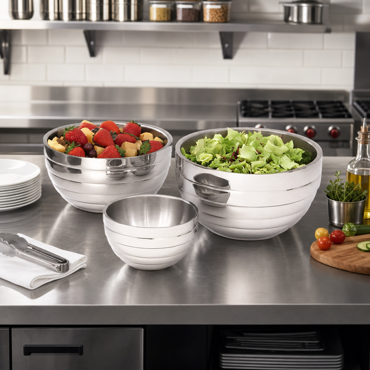 Product image #2 for Vollrath Round Beehive Insulated Double-Wall Serving Bowl, 6.9 Quart, 18/8 Stainless Steel