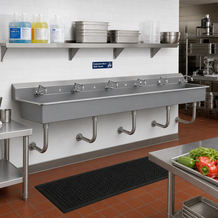 Product image #2 for Advance Tabco Multiwash Wall-Mounted Hand Wash Sink, 100-Inch Wide, 5 Faucet Hole Sets