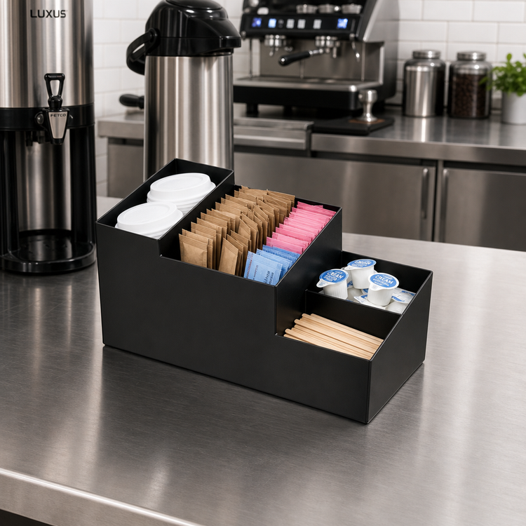 Product image #2 for American Metalcraft BARB5 4-Compartment Black Powder-Coated Steel Coffee Caddy