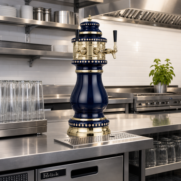 Product image #2 for Perlick Torino Blue Ceramic Countertop Glycol-Cooled Dual-Faucet Draft Beer Tower