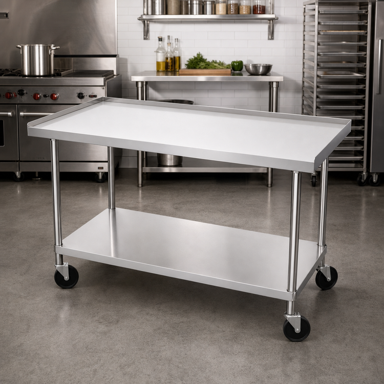 Product image #2 for Ovention 36-Inch H x 60-Inch W Stainless Steel Equipment Stand with Adjustable Undershelf and Casters