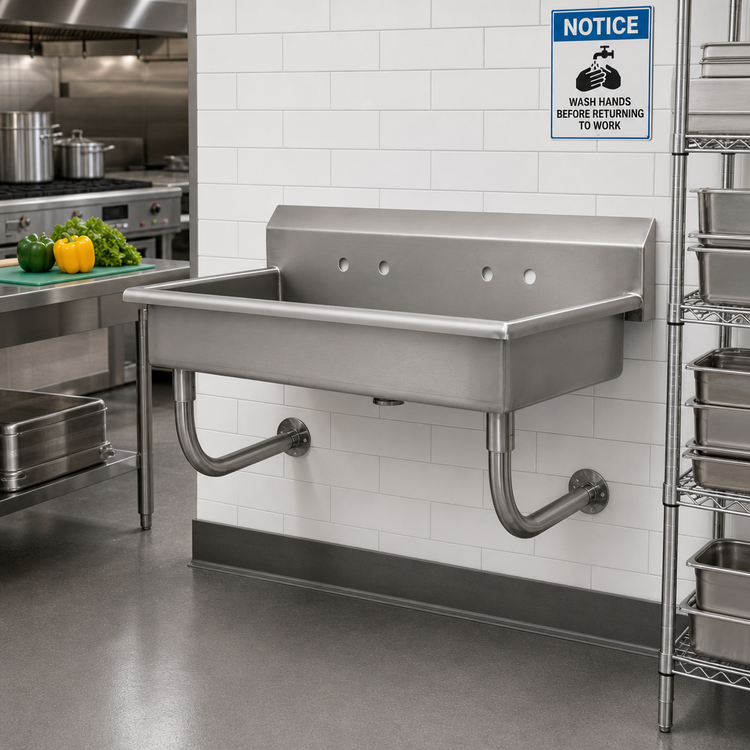 Product image #2 for Advance Tabco Multiwash Wall-Mounted Hand Sink with Splash-Mount Faucet Provision, 40-Inch Wide, 304 Stainless Steel