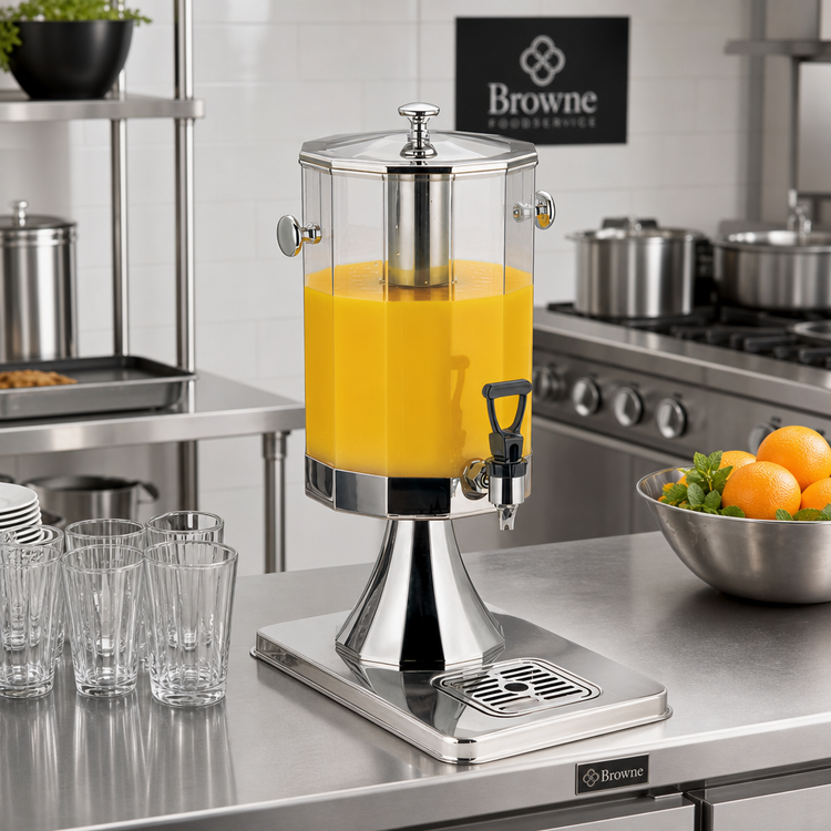 Product image #2 for Browne USA Foodservice Stainless Steel Polygonal Beverage Dispenser, 7 Qt, 12-Sided Clear Cylinder