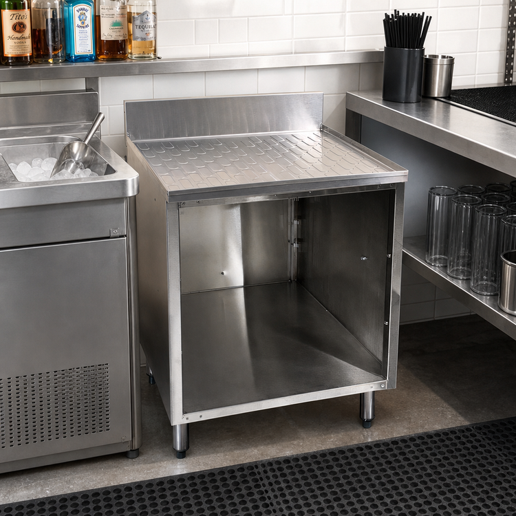 Product image #2 for CHOICE by Glastender 12-Inch Wide Underbar Drainboard Cabinet Base, 24-Inch Deep, Open Front, No Doors