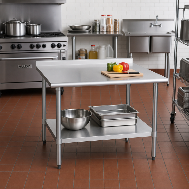 Product image #2 for Eagle Group Budget Series 30-Inch x 30-Inch 430 Stainless Steel Work Table with Rear Up-Turn and Undershelf