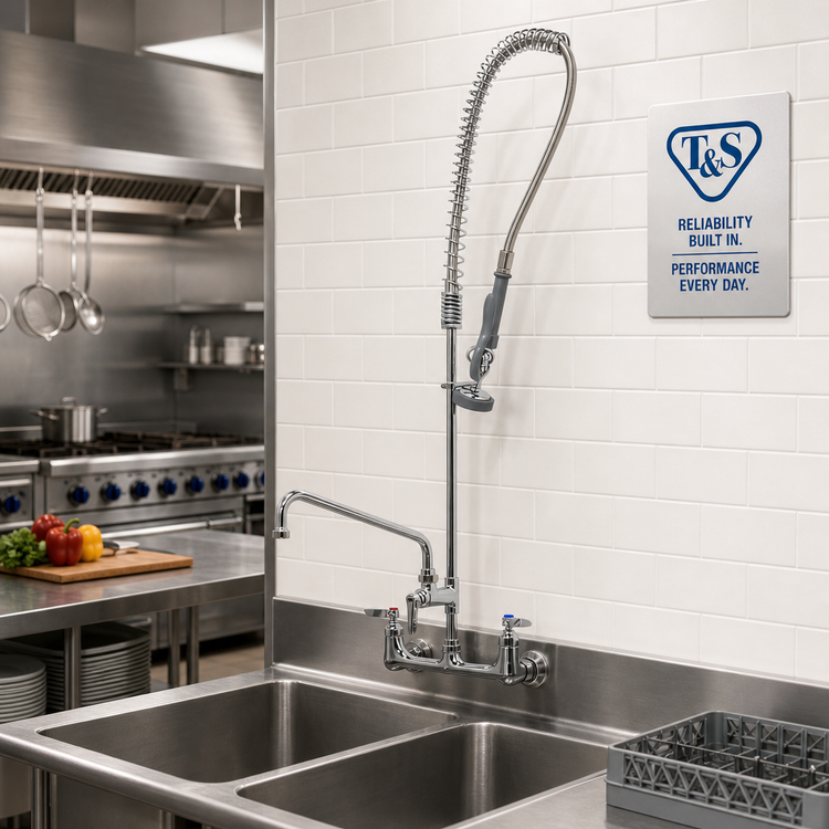 Product image #2 for T&S Brass EasyInstall Wall-Mount Pre-Rinse Unit with 12-Inch Add-On Faucet, 8-Inch Centers