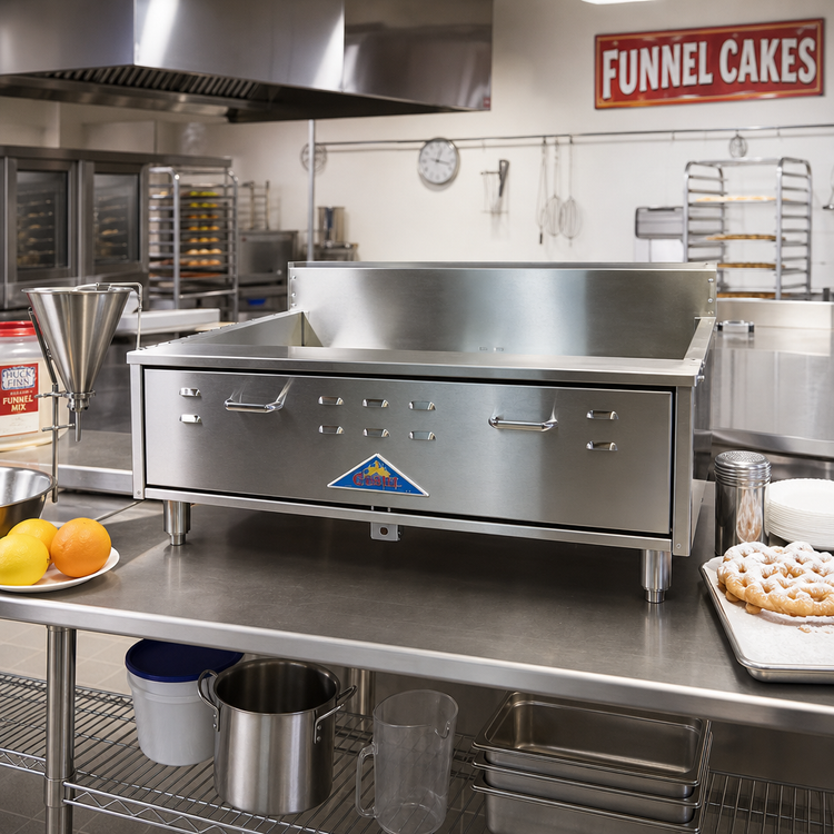 Product image #2 for Comstock-Castle 41-Inch Flat Bottom Countertop Gas Funnel Cake Fryer, 38-48 lb. Fat Capacity, 100,000 BTU