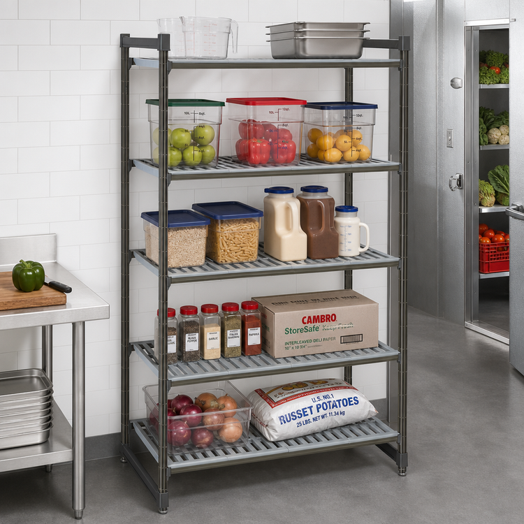 Product image #2 for Cambro Camshelving Basics Plus 5-Tier Stationary Polymer Shelving Starter Unit, 21 x 48 x 64 Inches, Brushed Graphite