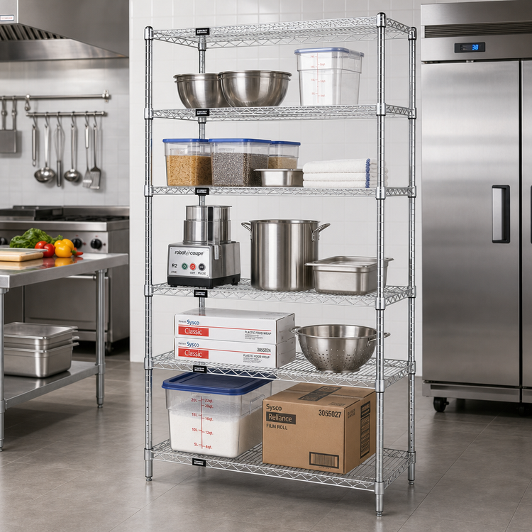 Product image #2 for Quantum 36-Inch W x 21-Inch D x 86-Inch H 304 Stainless Steel Wire Shelving Starter Kit with 5 Shelves