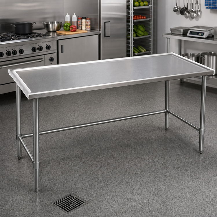 Product image #2 for Eagle Group Spec-Master Marine Series Work Table, 84 x 30 Inches, 14/300 Series Stainless Steel Top, Open Base