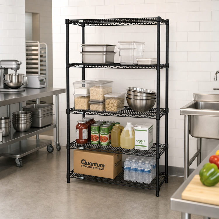 Product image #2 for Quantum 24" x 14" x 54" Black Epoxy Wire Shelving Starter Kit, 4-Shelf Stationary Unit, 600-800 lb Capacity
