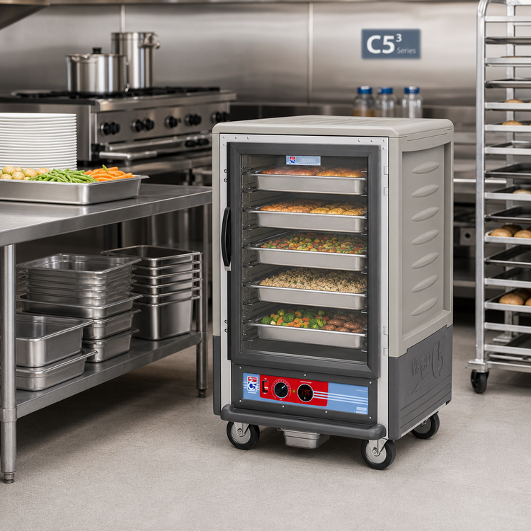 Product image #2 for Metro C5 3 Series Half-Height Mobile Heated Holding Cabinet with Clear Polycarbonate Door, Gray Insulation Armour
