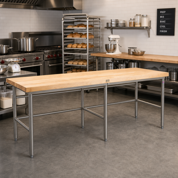 Product image #2 for John Boos Stainless Steel Baker's Table Frame for 108"W x 60"D Wood Top
