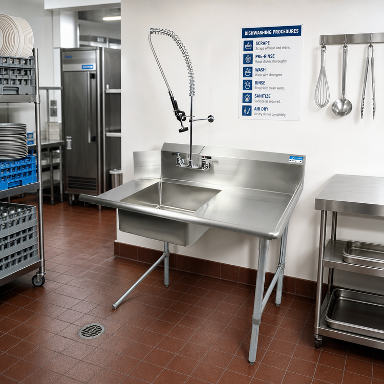 Product image #2 for 48-Inch Straight Soiled Dishtable with 20 x 20 x 8 Pre-Rinse Sink, Right-to-Left, Galvanized Legs