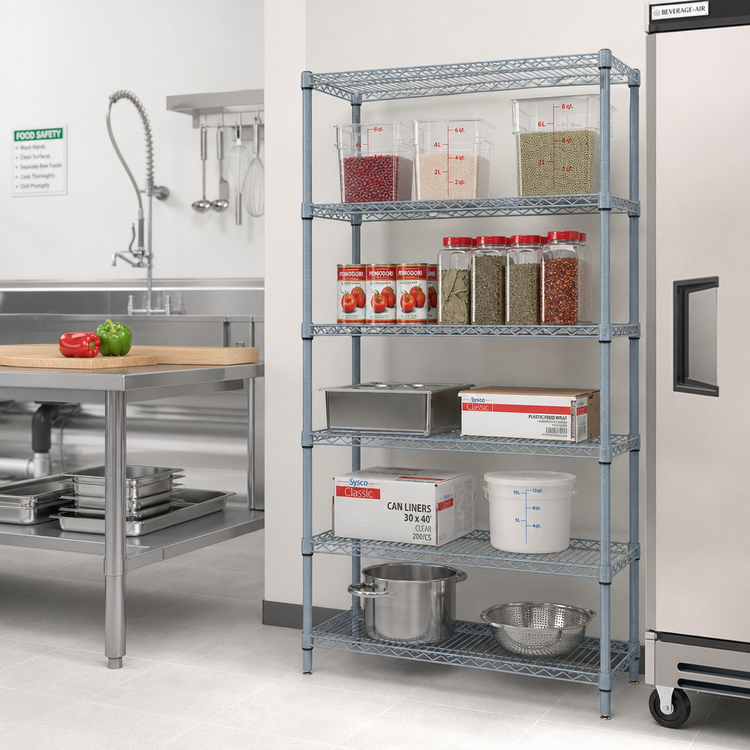 Product image #2 for Quantum 24-Inch W x 12-Inch D x 86-Inch H Stationary 5-Shelf Wire Shelving Starter Kit, Gray Epoxy Antimicrobial Finish