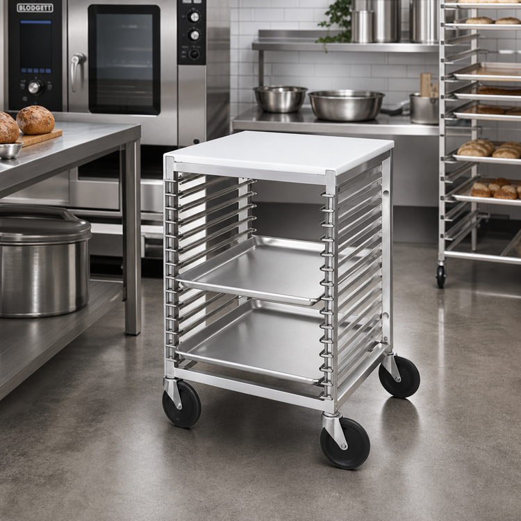 Product image #2 for Single Section End-Load Welded Aluminum Bun Pan Rack with Poly Work Top, 15 Pan Capacity