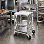 Thumbnail image #2 for Channel Manufacturing 567/P Single-Section End-Load Welded Aluminum Bun Pan Rack, Poly Top, 15 Full-Size Pan Capacity, 5-Inch Casters