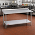Thumbnail image #2 for Duke 48 Inch x 36 Inch 16 Gauge 400 Series Stainless Steel Work Table with 1-1/8 Inch Straight Riser and Galvanized Undershelf