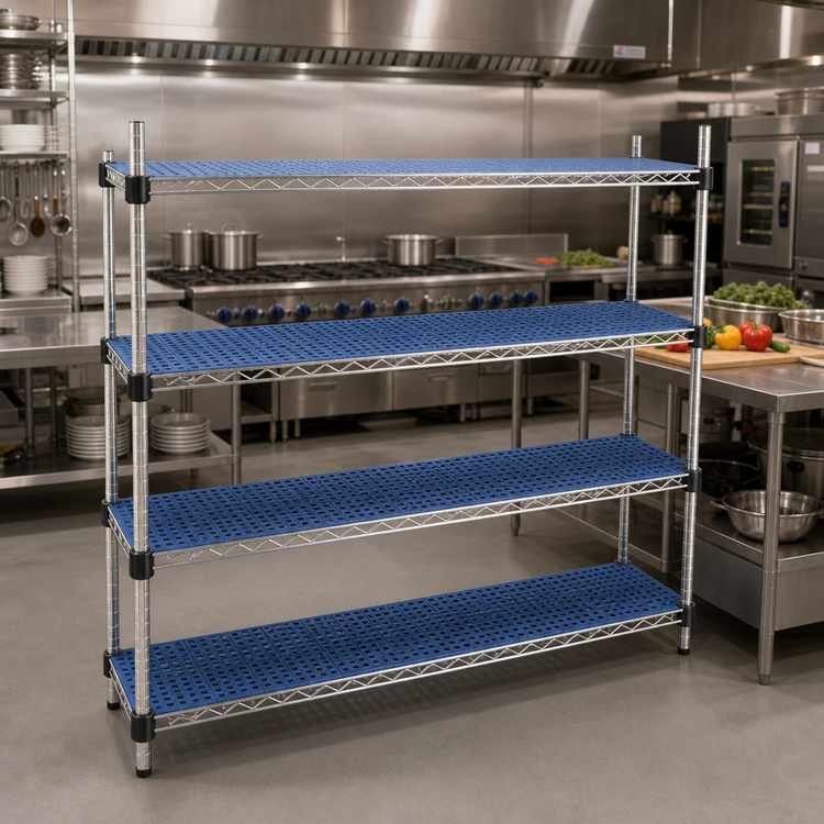 Product image #2 for Eagle Group QuadPlus Solid Blue Polymer Shelf Mat with Quad-Adjust Wire Frame, 54 x 21 Inches