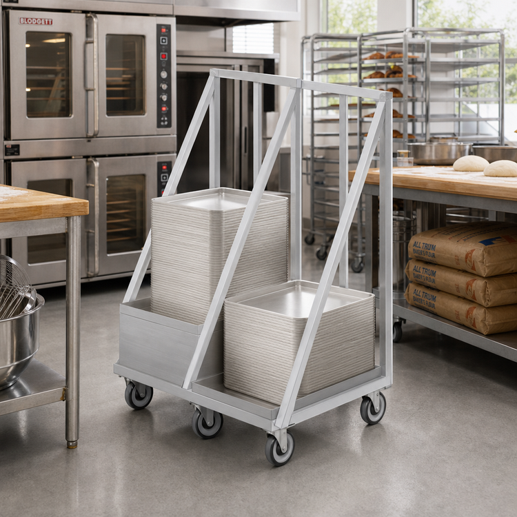 Product image #3 for Heavy-Duty Aluminum Bun Pan / Dough Box Dolly, 100-Pan Capacity, 5-Inch Swivel Casters