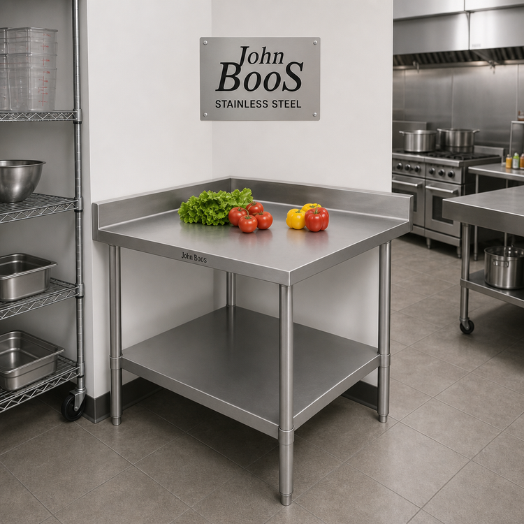Product image #2 for John Boos Stallion Economy 30 Inch x 30 Inch Stainless Steel Corner Work Table with 5 Inch Backsplash and Adjustable Undershelf
