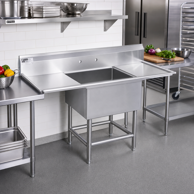 Product image #2 for Eagle Group Spec-Master FN Series 1-Compartment Sink with Left and Right Drainboards, 58 x 27 Inches