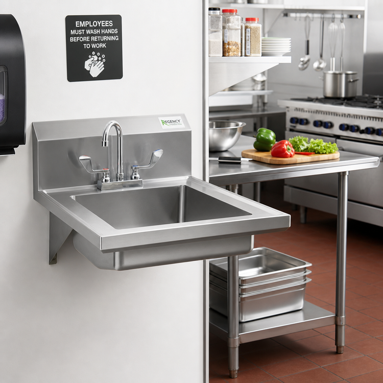 Product image #2 for Wall-Mount Hand Sink with Deck-Mounted Gooseneck Faucet, 14 x 16 x 5 Bowl, 304 Stainless Steel