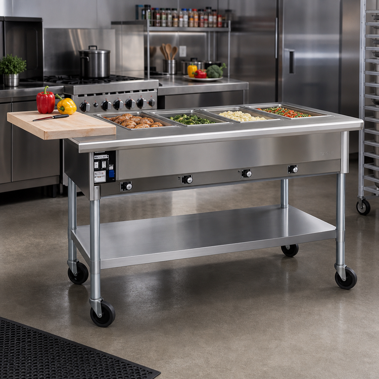 Product image #2 for Eagle Group Portable Electric Hot Food Table with 5 Dry Wells, Open Base, and Cutting Board