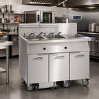 Thumbnail image #2 for Imperial (Middleby) IFSCB350EUC Electric 3-Tank Floor Fryer, 50 lb. Each, Built-In Filter, Computer Controls, Stainless Steel