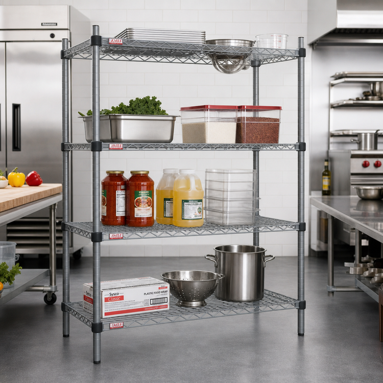 Product image #2 for Eagle Group Valu-Master Quad-Adjust 4-Tier Wire Shelving Starter Unit, 60 x 18 x 74 Inches, Pewter Gray Epoxy
