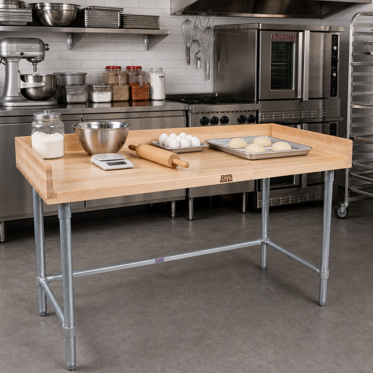 Product image #2 for John Boos Baker's Top Wood Work Table, 48 x 24 Inches, 1-3/4-Inch Northern Hard Rock Maple Top, Galvanized Base