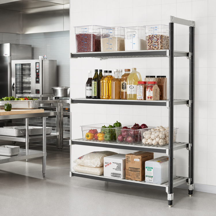 Product image #2 for Cambro Camshelving Elements XTRA 21" x 54" x 84" 4-Tier Stationary Add-On Polymer Shelving Unit