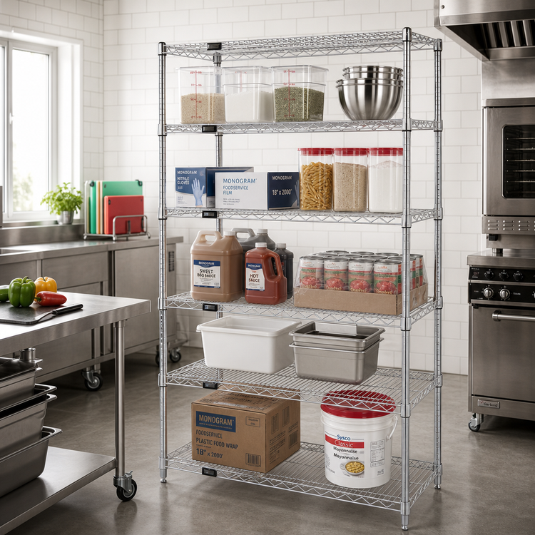 Product image #2 for Quantum 54"W x 18"D x 63"H Stationary Wire Shelving Starter Kit, 5 Shelves