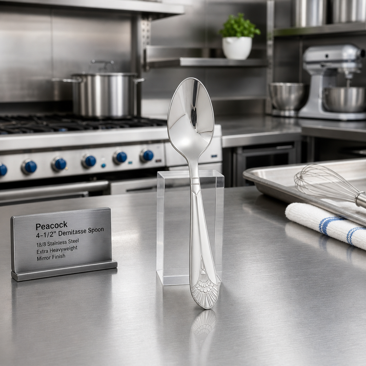 Product image #3 for Peacock 4-1/2 Inch Demitasse Spoon, 18/8 Stainless Steel, Extra Heavyweight, Mirror Finish