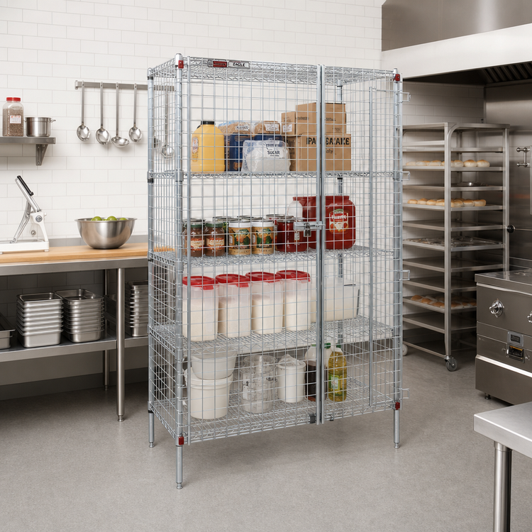 Product image #2 for Eagle Group QuadTruss Stationary Open Wire Stainless Steel Security Cage with Double Doors, 39-1/4 in. W x 27-1/4 in. D x 67 in. H