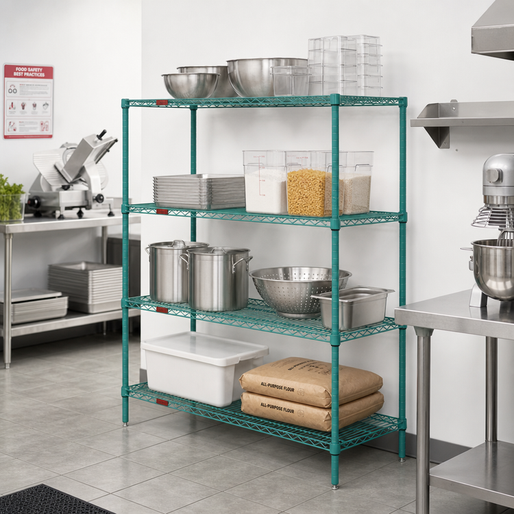 Product image #2 for EagleGard 4-Tier Stationary Wire Shelving Starter Unit, 42" W x 24" D x 63" H, Hybrid Epoxy Finish