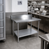 Thumbnail image #2 for John Boos Stallion 30 x 30 Stainless Steel Corner Work Table with 5-Inch Backsplash and Galvanized Undershelf