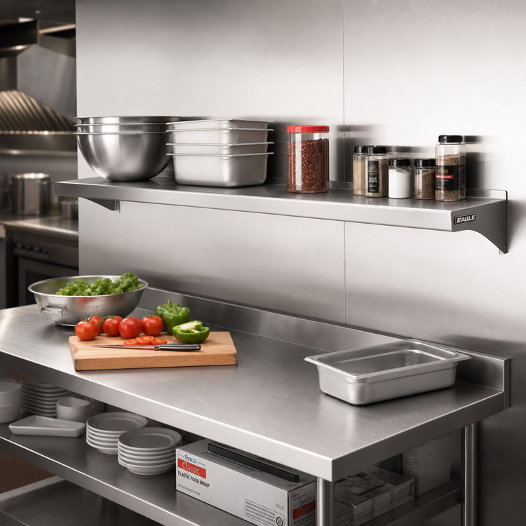 Product image #2 for Eagle Group 72 Inch x 12 Inch Wall-Mounted Stainless Steel Shelf, 14 Gauge 304