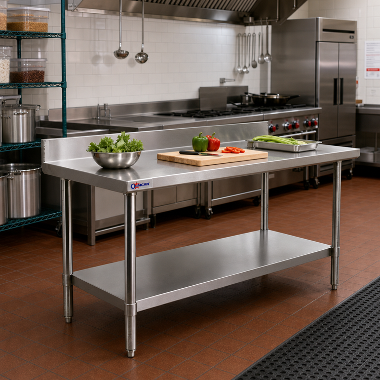 Product image #2 for Omcan USA Stainless Steel Work Table with 4-Inch Backsplash and Undershelf, 60 x 24 Inches