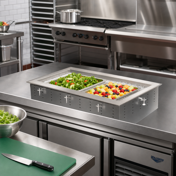 Product image #2 for Vollrath Two-Pan Remote Refrigerated Drop-In Cold Pan, 6-5/8 Inch Deep Well, Full-Size 12 x 20 Compatible