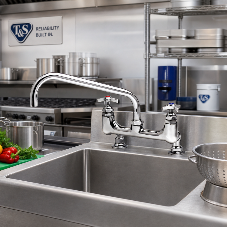 Product image #2 for T&S Brass Big-Flo B-0294 Kettle & Pot Sink Mixing Faucet with 8-Inch Deck Mount and 18-Inch Swing Nozzle