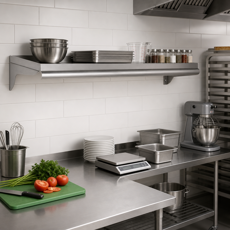 Product image #2 for Eagle Group 60"W x 12"D Wall-Mounted Shelf, 16 Gauge 304 Stainless Steel
