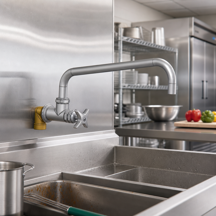 Product image #2 for T&S Brass Big-Flo Wall Mount Faucet with 16-Inch Swing Nozzle, 4-Arm Handle, and 3/4-Inch Street Elbow