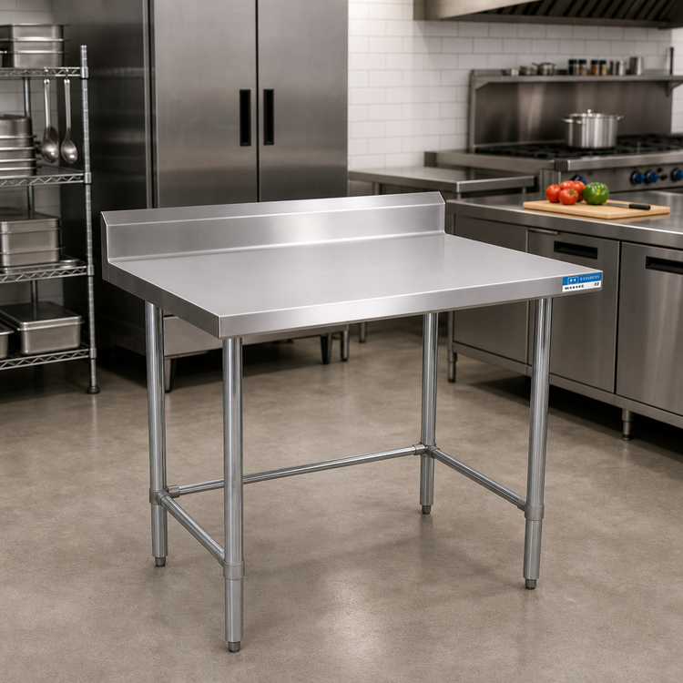 Product image #2 for BK Resources Open Base 5-Inch Riser Top Stainless Steel Work Table, 72 x 30 Inches