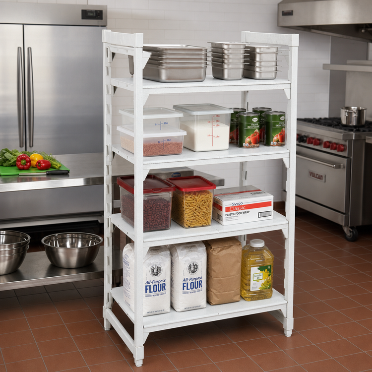 Product image #3 for Cambro Camshelving Premium 4-Tier Solid Stationary Starter Unit, 24 x 48 x 64 Inches, Speckled Gray