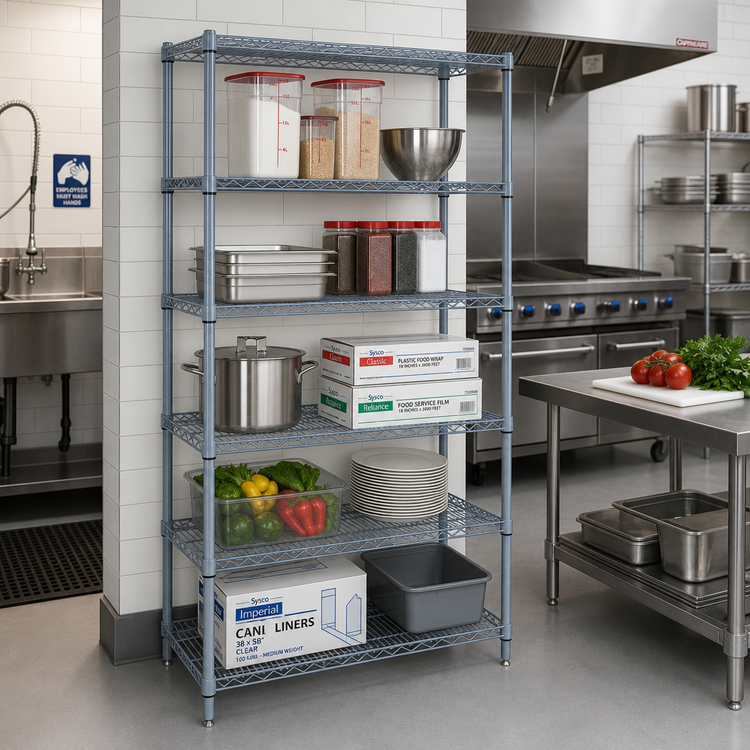 Product image #2 for Quantum 36"W x 14"D x 54"H Wire Shelving Starter Kit with 5 Shelves, Gray Epoxy Antimicrobial Finish