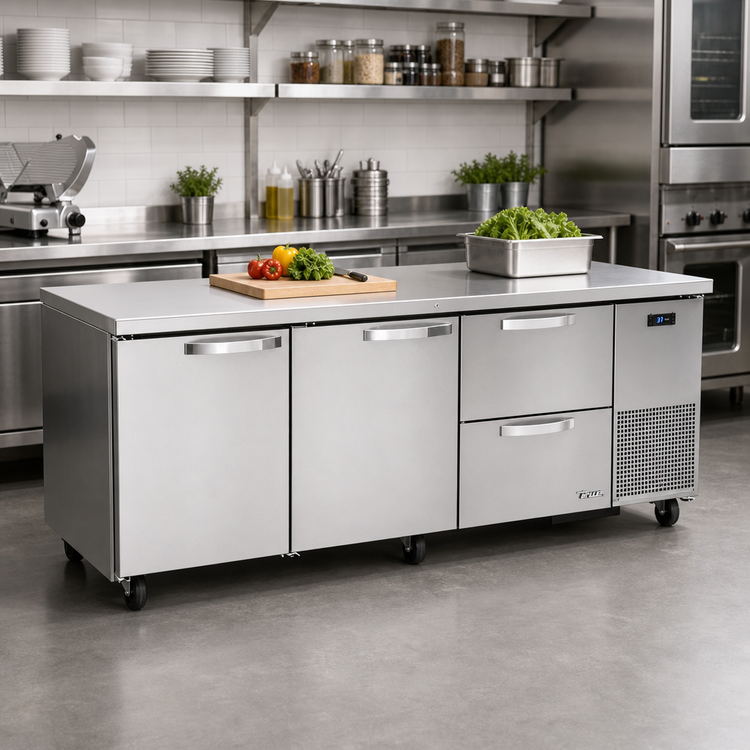 Product image #2 for True SPEC SERIES 93-1/4-Inch 3-Section Deep Undercounter Refrigerator with 2 Doors and 2 Drawers