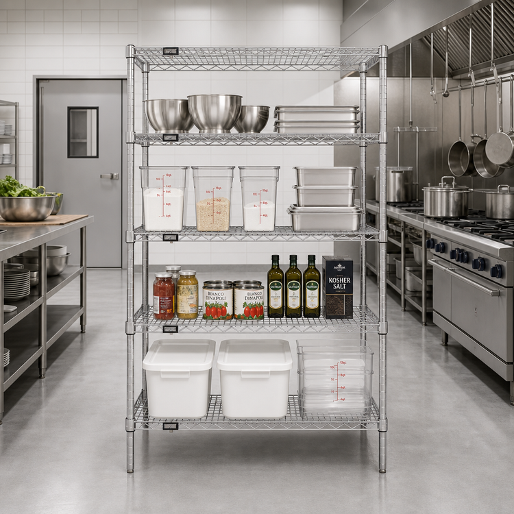 Product image #2 for Quantum 48 Inch W x 24 Inch D x 86 Inch H Stationary Wire Shelving Starter Kit, 4 Shelves, 304 Stainless Steel